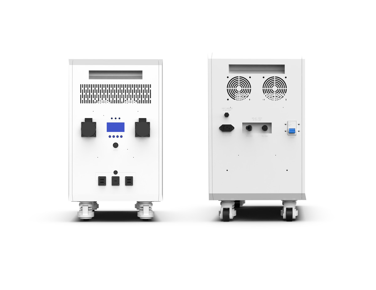 5kWh 51.2V 100Ah Wheeled LiFePO4 All-in-One 5.12kWh Built-in 6kW Inverter PCS sides (Rayworld RHM51100B)
