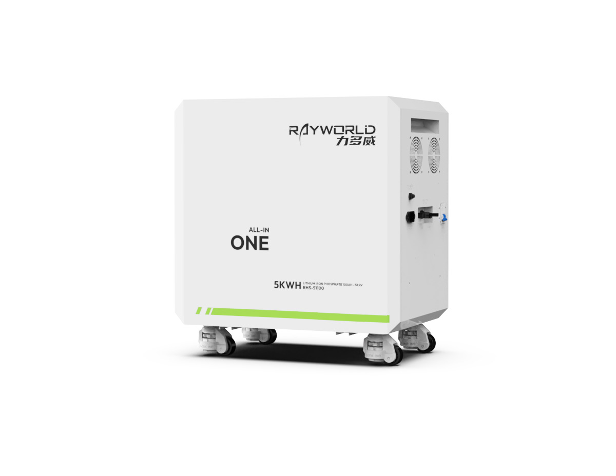 5kWh 51.2V 100Ah Wheeled LiFePO4 All-in-One 5.12kWh Built-in 6kW Inverter PCS with RS485 (Rayworld RHM51100B)